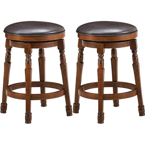COSTWAY 2 Tabourets de Bar, Chaise de Bar Pivotant à 360° avec Siège en Cuir PU Rembourré, Repose-Pieds et Cadre en Bois d'Hévéa (1/5)