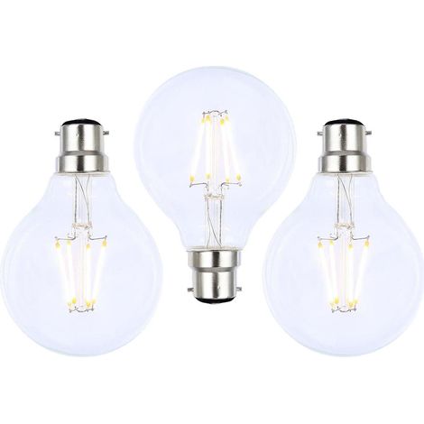 Litecraft Light Bulb B22 Bayonet Cap 4 Watt Filament Globe LED in Clear - 3 Pack (1/3)