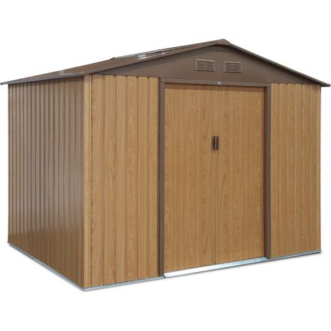Metal garden shed 5.29m² with anchoring kit Oak effect 277x194x203 cm - Ferrain (1/5)