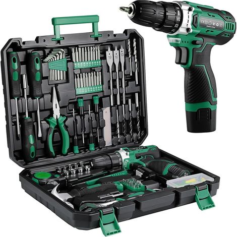 12-V-Akku-Schlagbohrschrauber-Set, 138-teilig, Komplettkoffer mit Bohrmaschine für Reparaturen, Wartungsarbeiten und Arbeiten in Garten, Büro und Haushalt (1/5)