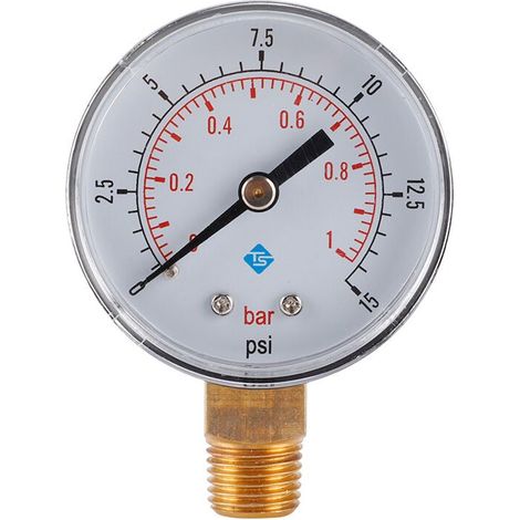 Manómetro 0-15psi/0-1bar Cuerpo de hierro inoxidable Juego de bielas 1/4 BSPT Manómetro de aire Manómetro de agua Manómetro hidráulico Manómetro de aceite Manómetro de vacío radial (1/5)