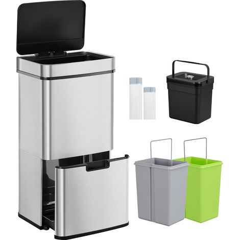 Pattumiera da Cucina Intelligente con Sensore, 72L, 4 Secchio Interno, Pattumiera Automatica in Acciaio, 30 Sacchi per la Spazzatura, Argento (1/5)