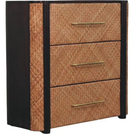 Solid Wood Havana Weave 3 Drawer Chest, Dark Brown