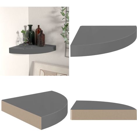 Étagère d'angle flottante Gris brillant 25x25x3,8 cm MDF - Étagère Murale - Étagère D'angle - Étagère Flottante - Rangement Mural - Décoration Murale - Home & Living (1/5)