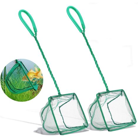 Épuisettes pour aquarium, filets de pêche à mailles fines de 10 cm avec poignée en plastique, vertes (1/5)