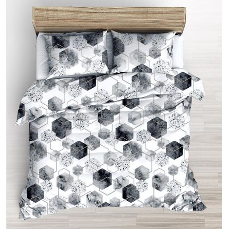 Juego de ropa de cama 160x200 blanco y negro con estampado geométrico (1/3)