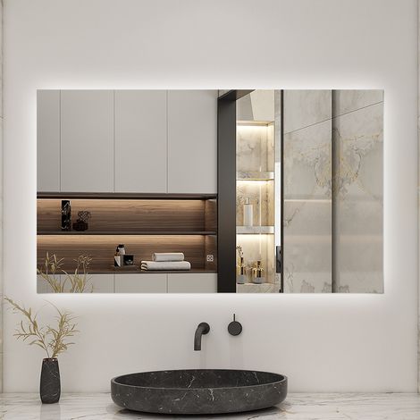 Miroir lumineux Rectangle 80x60cm avec Dimmable, Miroir salle de bain IP44 HD Verre