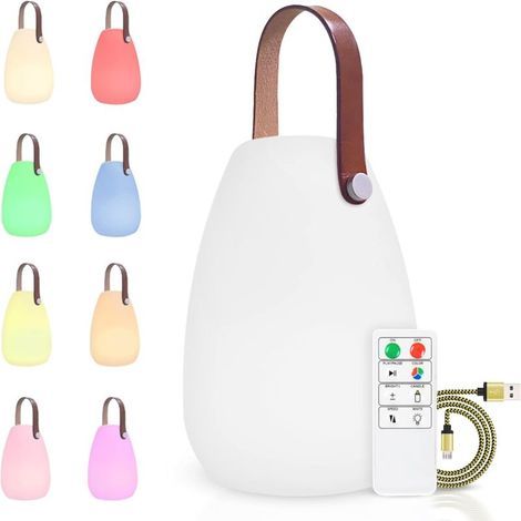 LED-Tischleuchte für den Außenbereich mit Fernbedienung, warmweiß, 8 Farben, dimmbar, wasserdicht, kabellose Tischleuchte, ideale Dekoration für Haus und Garten (rund) (1/5)