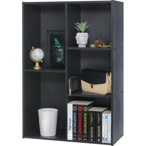 Meuble de Rangement en Bois, bibliothèque 60cm de Largeur, à Cube, Étagère 5 Compartiments, Modulaire, Polyvalent, Noir, Ouvert, Salon, Bureau, Chambre, CX-23C (1/5)