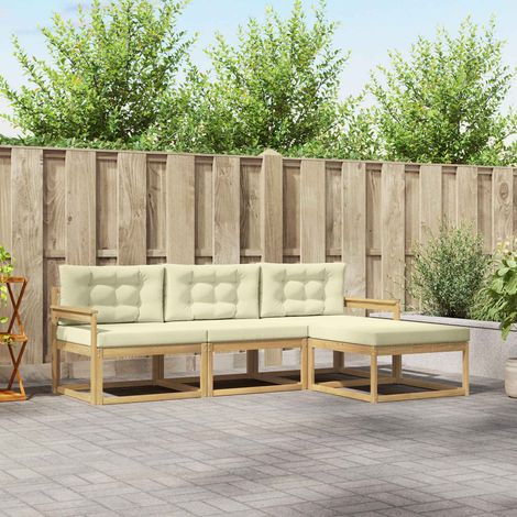 vidaXL Outdoor-Sofagarnitur mit Kissen 4 pcs Weiß und Creme Polyester (1/5)