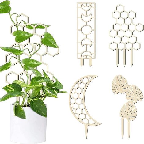Ensemble de 4 tuteurs pour plantes grimpantes, tuteurs en bois pour plantes d'intérieur, treillis pour plantes d'intérieur, mini-plantes en pot, supports pour plantes en pot, plantes grimpantes (1/5)