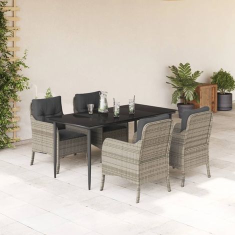 Ensemble à manger de jardin et coussins 5 pcs-Salon de jardin gris clair rotin 603699 (1/5)