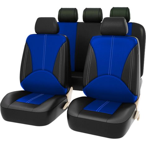 9-tlg. Universal-Sitzbezug Set aus PU-Leder Airbagkompatibel Einfache Montage Für Limousine, SUV & 5-Sitzer Inkl. Kopfstützenbezüge Patchwork - Blau (1/4)