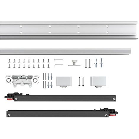 Quincaillerie for Porte de Grange coulissante dissimulée, Fermeture en Douceur, Montage Mural intérieur, Rail Coulissant dissimulé à Dos Flottant, sans Rail au Sol(48in Track kit) (1/5)
