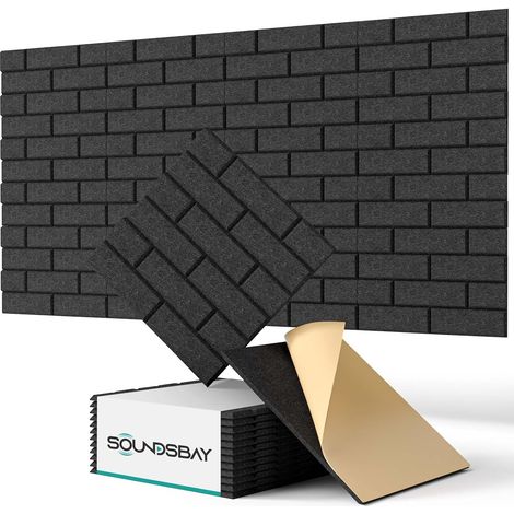 Panneaux Acoustiques Autocollant Noir Lot de 12 Pièces Isolation Phonique Murale, Haute Densité, pour Traitement Acoustique et Décoration Murale, Brique 30×30×0,9cm (1/5)