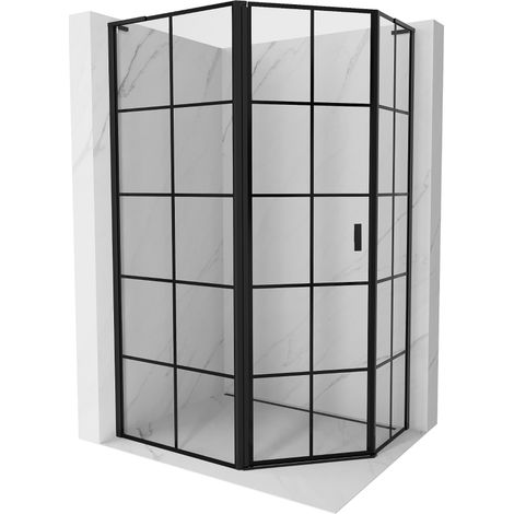 Mexen Mist L cabine de douche pentagonale asymétrique pivotante gauche 100 x 80 cm, grille noire, noire - 8A8L-100-080-70-77-L (1/5)