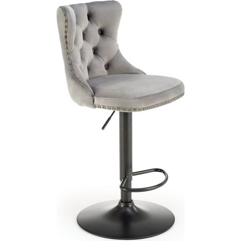 Chaise de bar en velours gris avec dossier capitonné Mandy (1/5)
