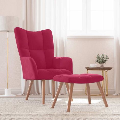 vidaXL Relaxing Chair with a Stool Wine Red Velvet