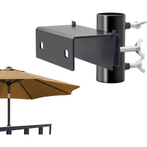 Support de parasol pour balcon, support de parasol pour rambarde de balcon, métal, noir, réglable, fixation pour rambarde de balcon, base de parasol, gain de place (1/5)