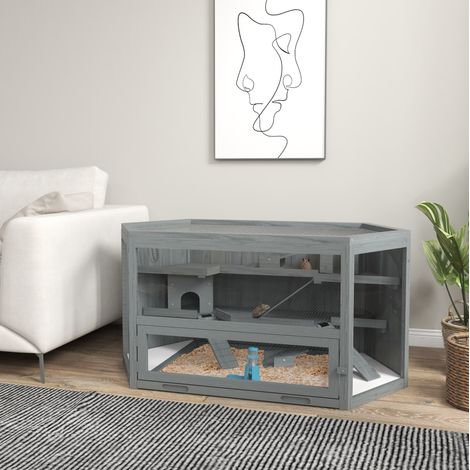 Gabbia per piccoli animali a 3 livelli in legno, 115 x 60 x 55 cm, grigio HAVRYA (1/5)