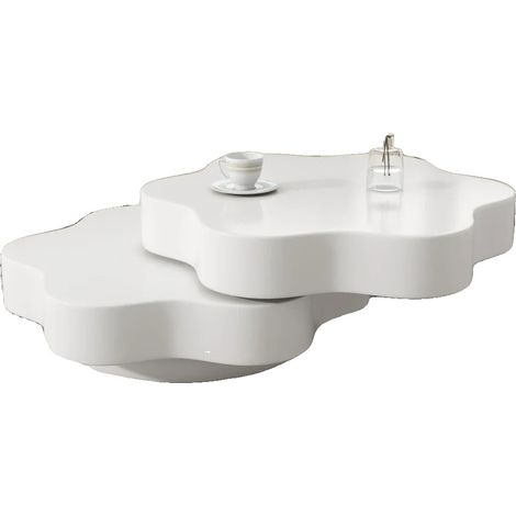 Table basse, plateau rotatif à 360°, capacité de charge de 30 kg, fleur blanche en forme (1/2)