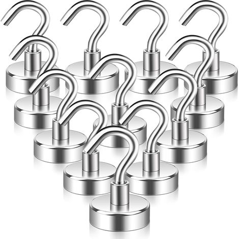 Lot de 12 Crochets Magnétiques Néodyme (25mm), Extra Puissants, Pour Garage, Cuisine, Camping et Gouttière (1/5)