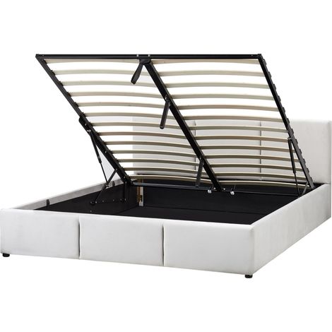 Ottoman Bed Velvet BOUSSE 160 x 200 cm (EU King Size) Light Grey