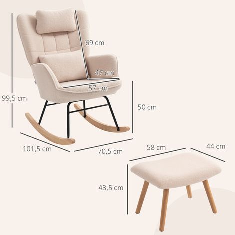 Schaukelstuhl mit Fußhocker, weicher Fleece-Bezug, Holzbeine, Kissen, hohe Rückenlehne, Schaukelsessel, Beige (1/5)