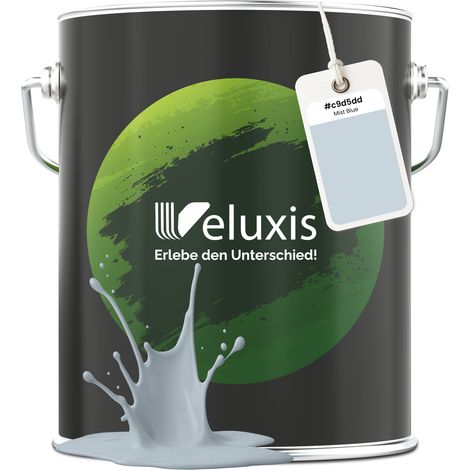 Pittura murale azzurro, grigio chiaro, grigio opaca per interni – Copertura classe 1, senza COV, senza primer, a bassa gocciolatura – Soggiorno e camera da letto – 5 L – Veluxis (grigio ghiaccio)