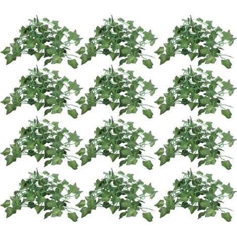 Lot de 12 feuilles vertes en rotin plastique DIY, déco pour clôture, balançoire, porte, mariage, fête, feuillage patate douce (1/5)