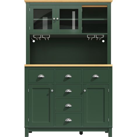 Vitrina alta de cocina de MDF verde 104x40x180 cm con LED y portavasos MODENUIT (1/5)