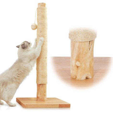 Arbre à chat de 88,9 cm – Bois de poirier naturel, corde de sisal, base en bois d'hévéa avec peau de chêne, idéal pour les grands chats, corde de rechange (1/5)