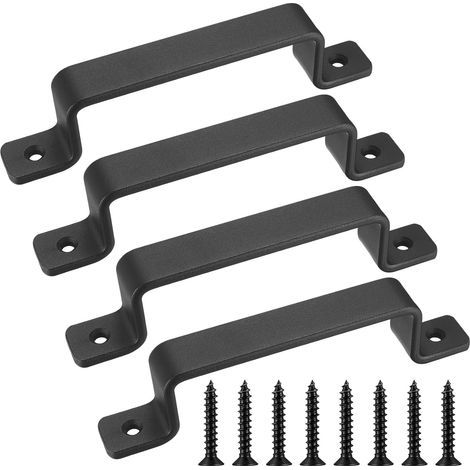 4 Pièces Poignee Noire Porte Coulissante, Poignée de Porte Coulissante, Poignée de Porte de Grange avec Vis, pour Extérieur, Garage, Armoire et Intérieur (1/4)