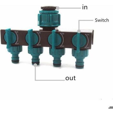 Connecteur De Tuyau D Arrosage - Filetage Mâle Européen - 4 Voies Avec Robinets Indépendants - Pour Système D Arrosage Extérieur - 1 Pièce (1/5)