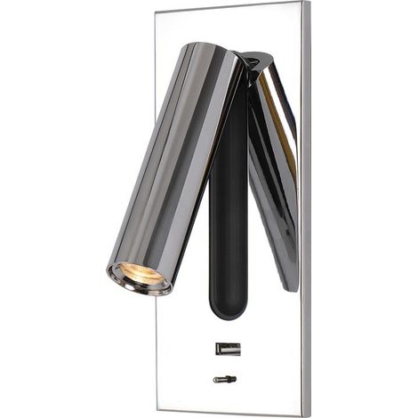 Liseuse Lampe LED Tete De Lit Caché Interrupteur Lampe De Chevet, USB Encastré Lampe De Chevet Murale Applique Liseuse, Wall Light Sconce, Orientable À 350 ° 90 ° Pliable,Chrome,3000K Warm (1/5)