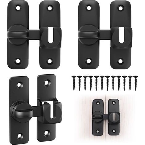 3 Pièces de Verrous de Porte, Serrure pour Porte Coulissante, Verrouillage Intérieur en Alliage d'aluminium 90/180 Degrés, Loquet Basculant, Verrou de Barrière pour Portes de Grange (1/5)