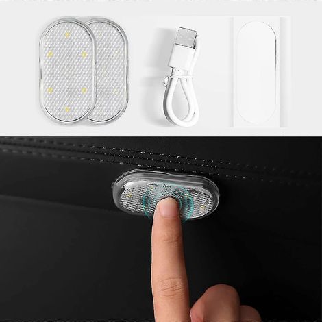 Lot de 2 éclairages LED intérieurs pour voiture, avec 6 LED lumineuses, portables et rechargeables par USB (lumière blanche chaude). (1/5)