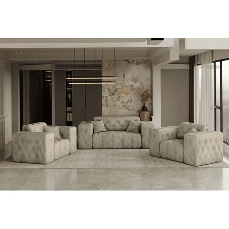 Lux 2+1 + 1 Sofagarnitur, elegant, klassisch, schick in elegantem Whisper Stoff Creme (1/3)