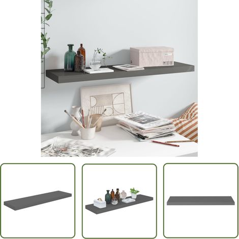 Étagère en nid d'abeille - vidaXL Étagère murale flottante Gris brillant 90x23,5x3,8 cm MDF - Étagère métallique (1/5)