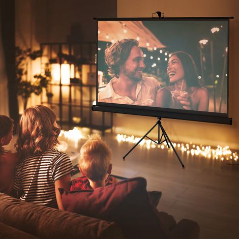 Écran de projection pliable de 84" Format 16:9 avec trépied réglable, 200x8x118 cm, Noir
