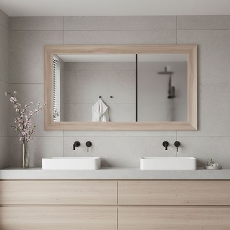 Specchiera Loto Rettangolare con Cornice Olmo Natura 102x65 cm. – Eleganza Naturale per Ogni Ambiente (1/5)