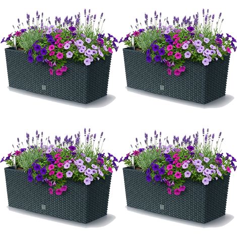 Prosperplast 4x Blumenkasten inkl. Bewässerung Balkonkasten Blumentopf Anthrazit (1/5)