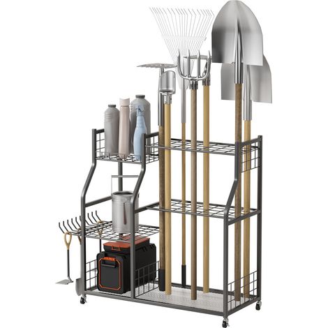 FLASIDU – Garden Tool Organizer – ein 10-teiliges Aufbewahrungsregal mit Haken – eignet sich perfekt für die Aufbewahrung von langstieligen Werkzeugen, Rechen, Besen und anderen Gegenständen