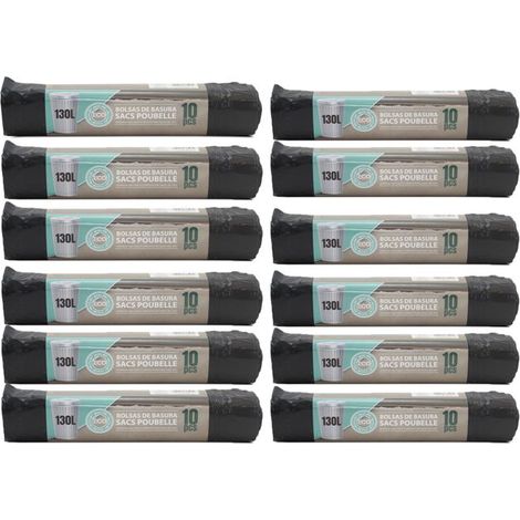 Lot de 12 rouleaux de 10 sacs poubelle 130 L avec Liens Coulissants (1/3)