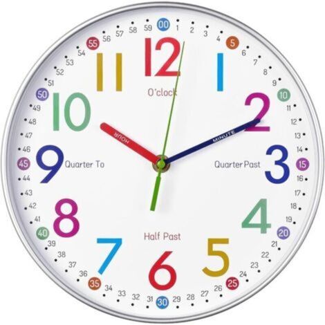 Ecleanfy - Horloge Murale Enfant-Horloge Enfant Apprentissage-Horloge Murale Éducative pour Enfants, Time Teacher Analogique avec Exercices,pour Aider Les Enfants À Lire L\'heure Plus Facilement(25cm) (1/4)