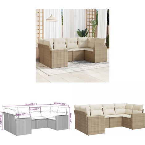 6-tlg. Garten-Sofagarnitur mit Kissen Beige Poly Rattan - Gartensofas - Outdoor Möbel - Gartenmöbel Set - Rattan Sofa - Lounge Set - Home & Living (1/3)
