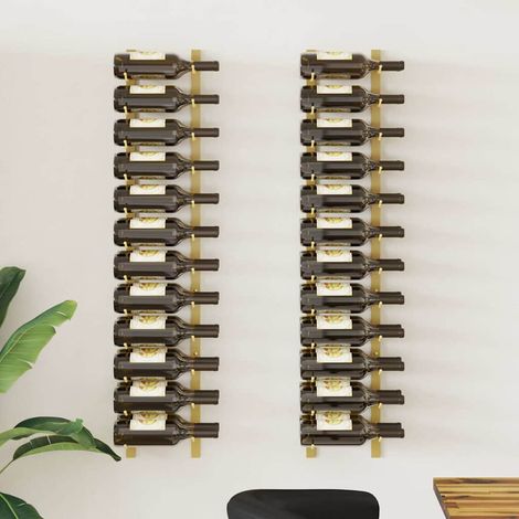 vidaXL Botellero de pared para 24 botellas 2 unidades hierro dorado (1/5)