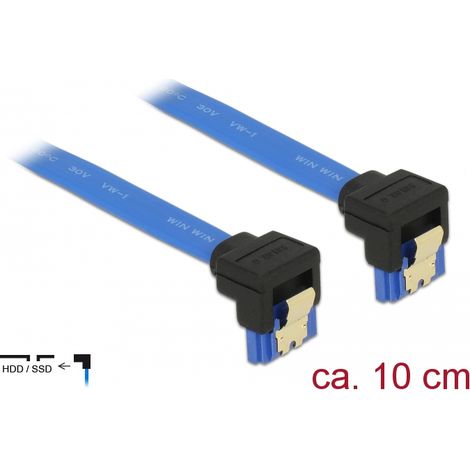 Delock Cable SATA 6 Gb/s hembra orientado hacia abajo  SATA hembra orientado hacia abajo de 10 cm azul con broches dorados