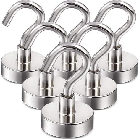 Magnethaken (6er-Packung mit vernickelten Platten), S-Haken mit robuster 11,3 kg Querstange für Klassenzimmer, Kühlschrank, (1/5)