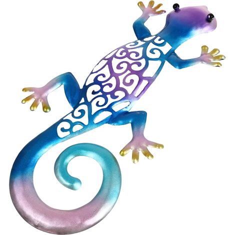 Bunte Gecko Wanddekoration aus Eisen Handgefertigter Farbiger Wand Hängeanhänger für Garten (1/5)
